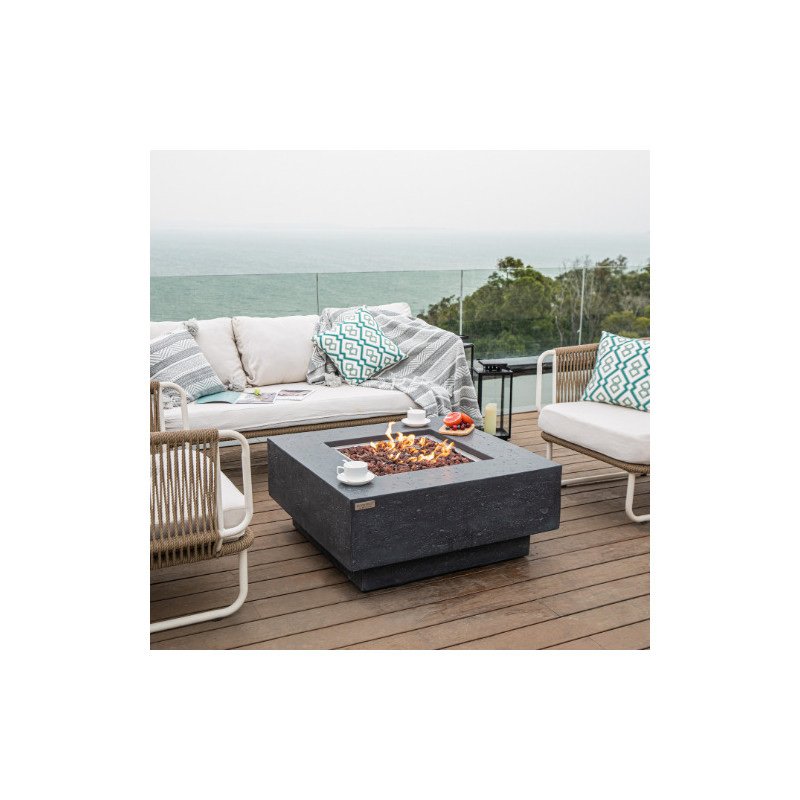 Table Brasero Gaz Manhattan — Elementi Gris Foncé Set Complet (Foyer + Verre + Lave)