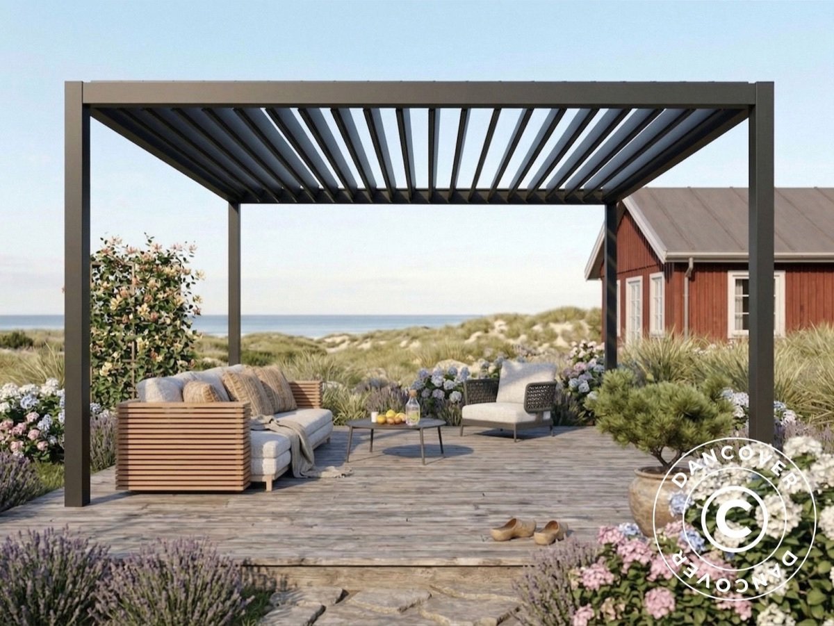 Pergola Bioclimatique San Pablo Steel S80 — 3×4 m Noir avec Lames Orientables à Manivelle