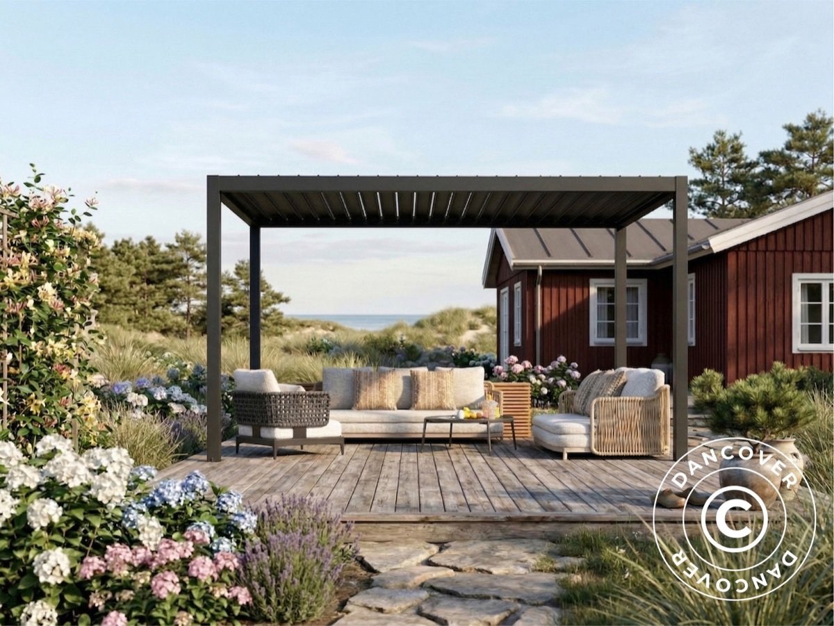 Pergola Bioclimatique San Pablo Steel S80 — 3×4 m Noir avec Lames Orientables à Manivelle